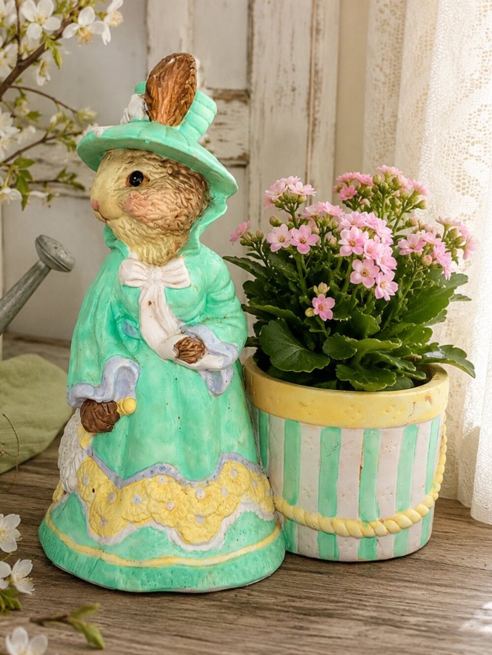 Vintage 1991 New Holland Floral Rabbit Bunny Planter Figurine